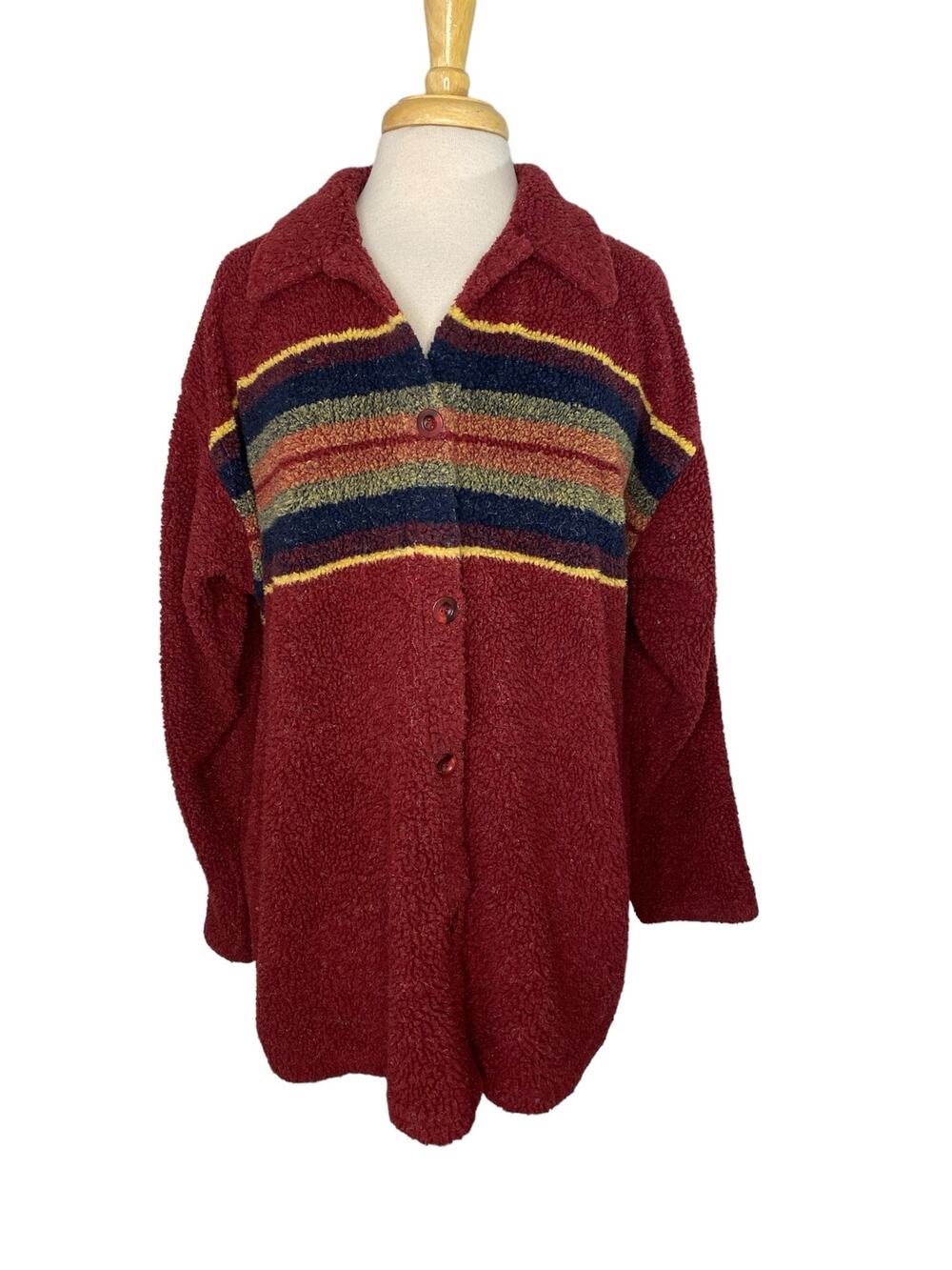 TAPEMEASURE Vintage Western Red Stripe Fleece Jacket Size Large Mens Made in USA